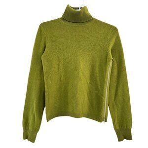 Cashmere Fifth Avenue 100% Cashmere Olive Turtleneck Side Zip Sweater Small